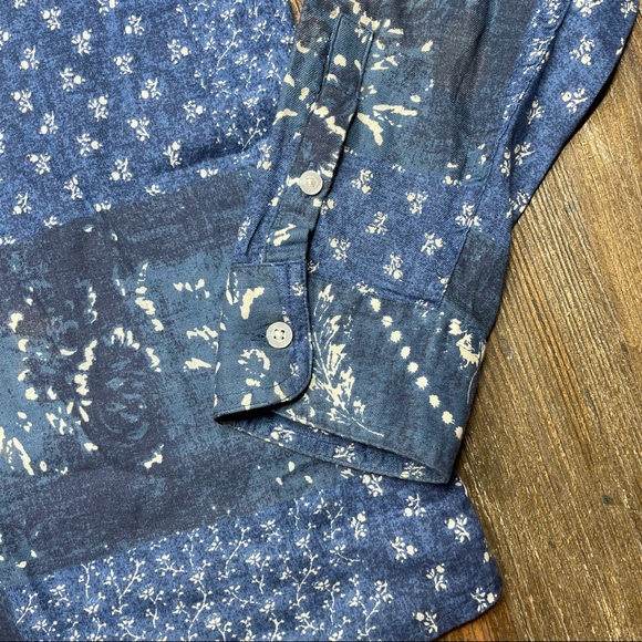 Chaps Denim Blue Floral Button Down Shirt Size XL - Picture 7 of 10